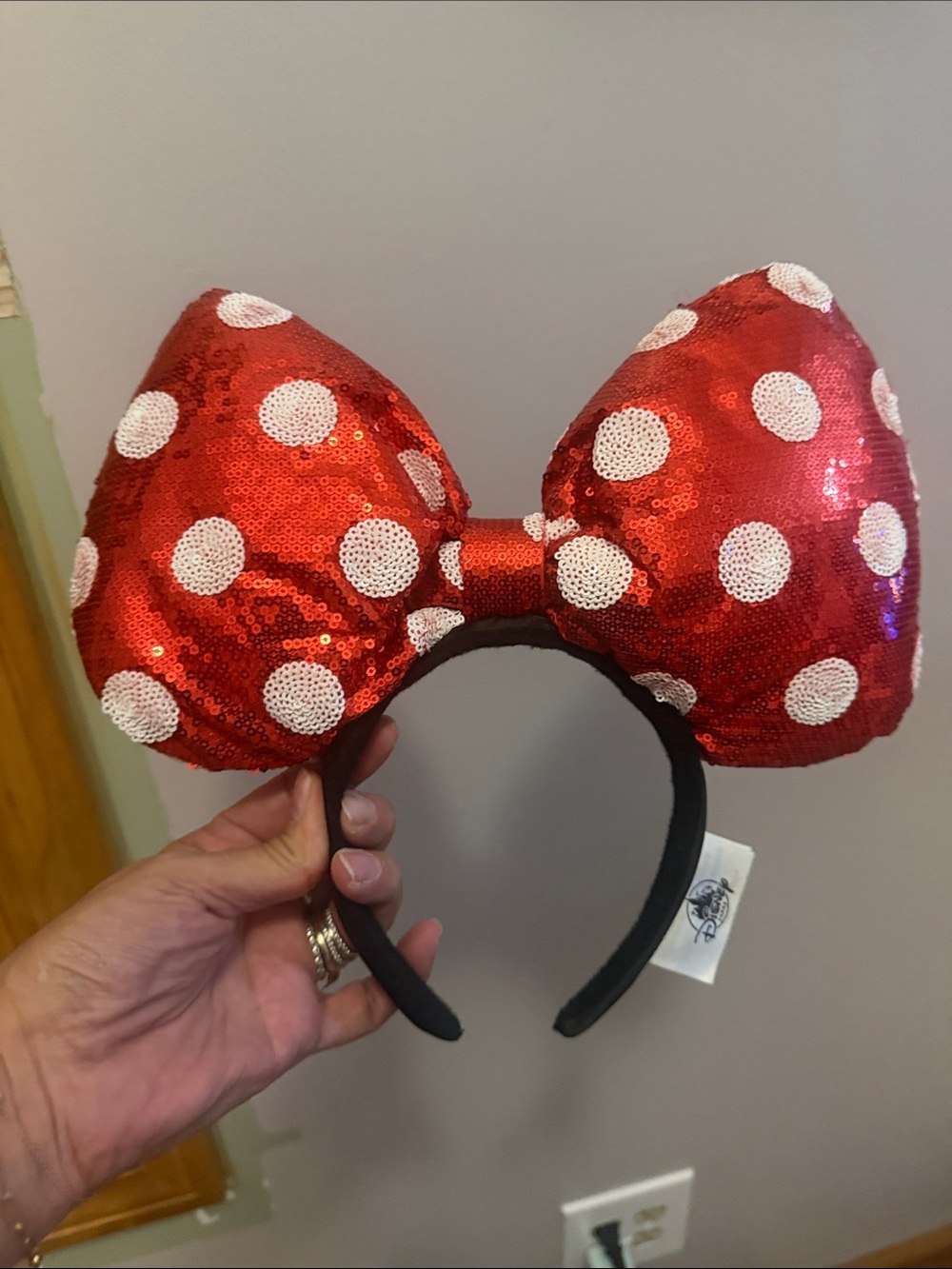 Oversized Red Sequin Polka Dot Minnie Bow Headband - Picture 2 of 2
